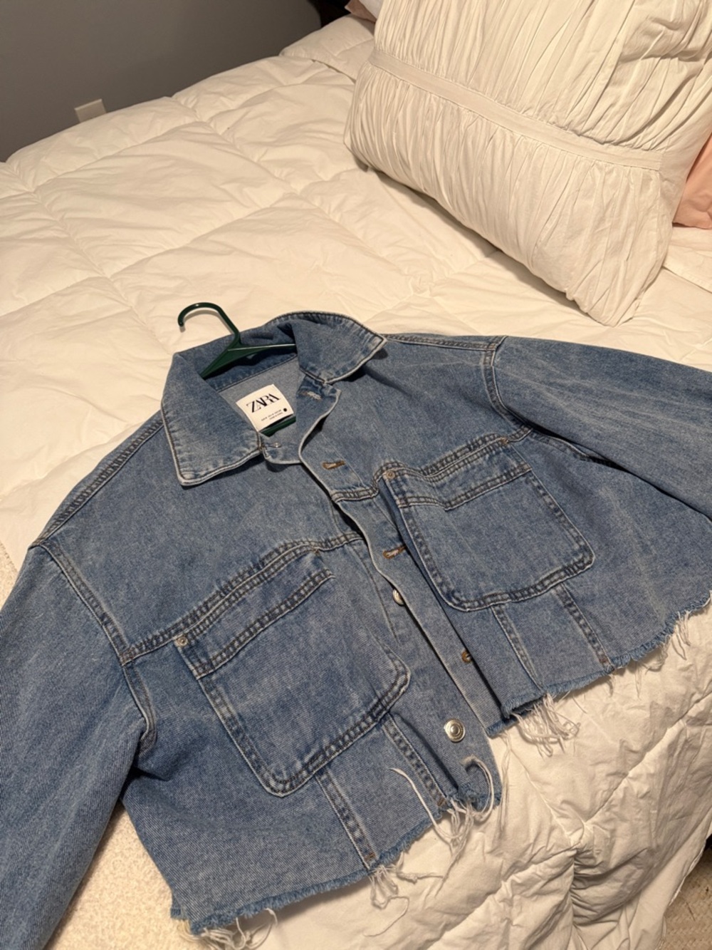Zara Light Blue Cropped Frayed Denim Jacket - Picture 4 of 12